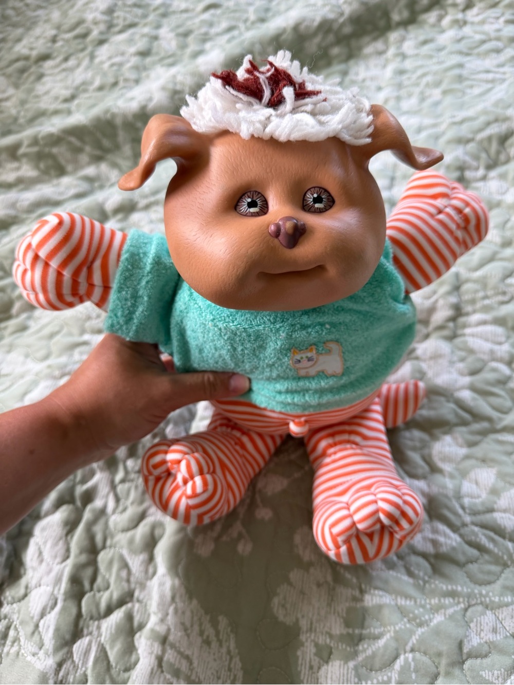Vintage 1983 Cabbage Patch Kids KOOSAS Pet Doll Orange Stripe K-1 Mold w/ shirt